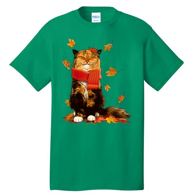 Cute Happy Autumn Cat Fall Season Lover Tall T-Shirt