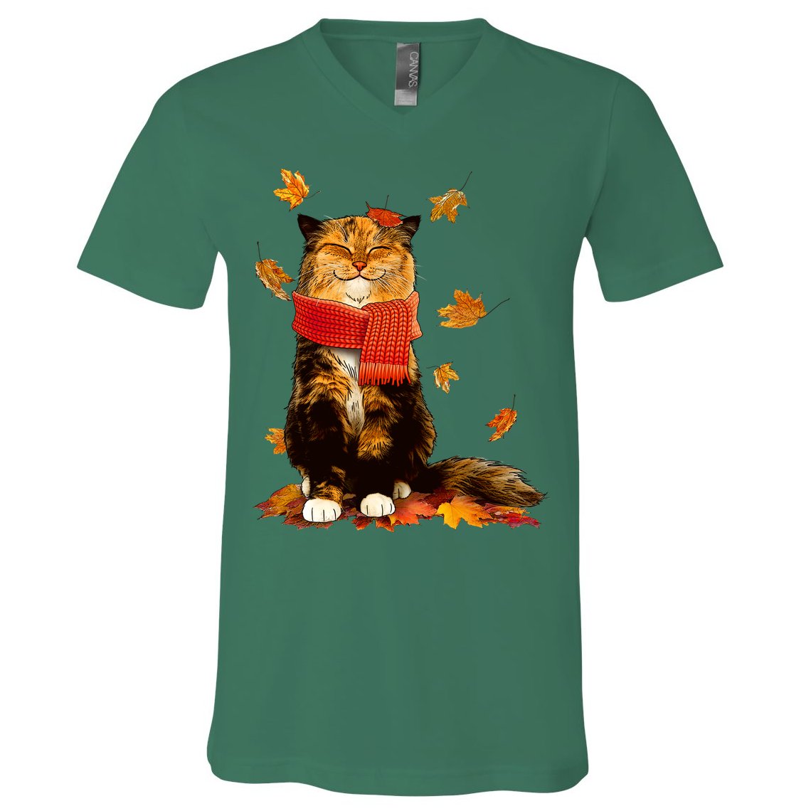 Cute Happy Autumn Cat Fall Season Lover V-Neck T-Shirt