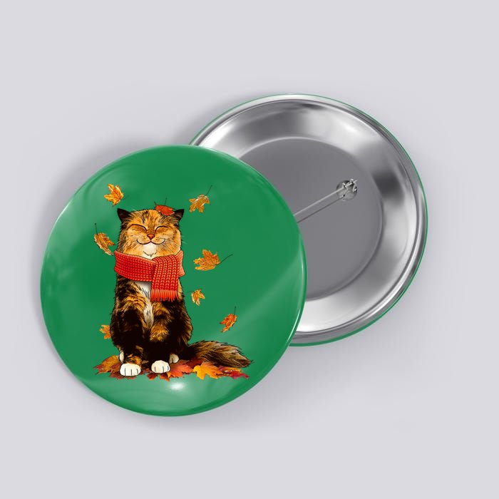 Cute Happy Autumn Cat Fall Season Lover Button