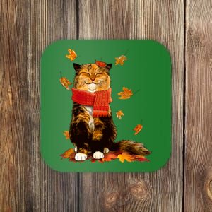 Cute Happy Autumn Cat Fall Season Lover Coaster