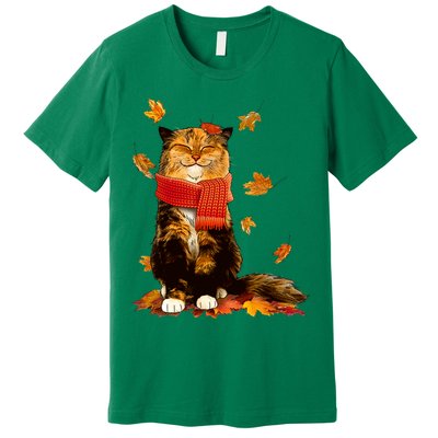 Cute Happy Autumn Cat Fall Season Lover Premium T-Shirt