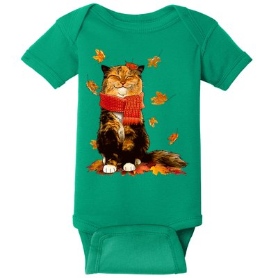 Cute Happy Autumn Cat Fall Season Lover Baby Bodysuit