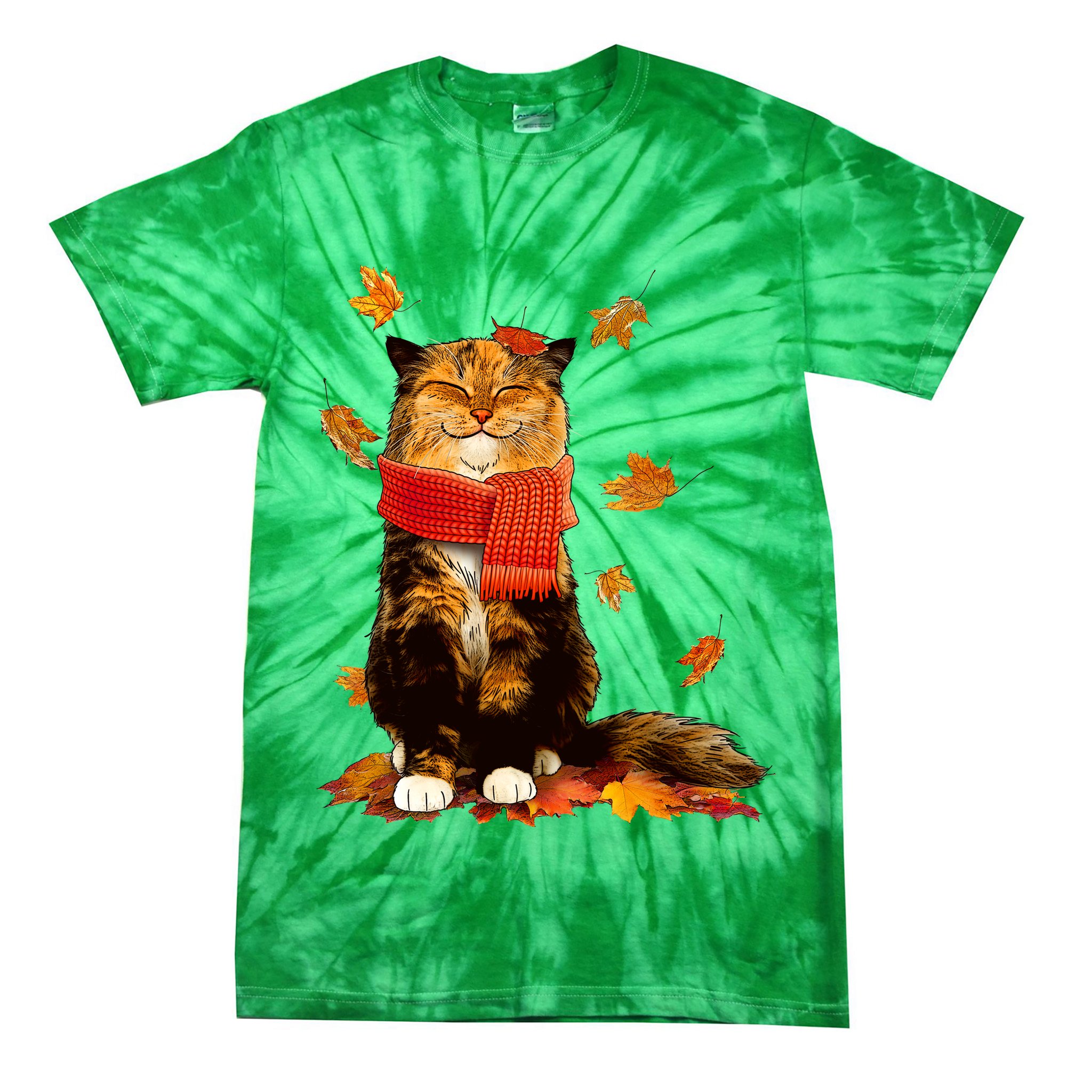 Cute Happy Autumn Cat Fall Season Lover Tie-Dye T-Shirt