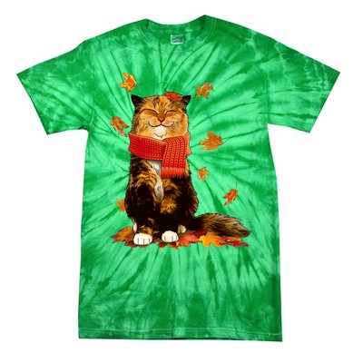 Cute Happy Autumn Cat Fall Season Lover Tie-Dye T-Shirt