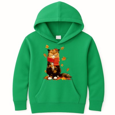Cute Happy Autumn Cat Fall Season Lover Kids Hoodie