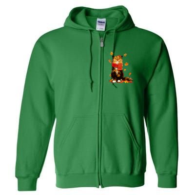 Cute Happy Autumn Cat Fall Season Lover Full Zip Hoodie
