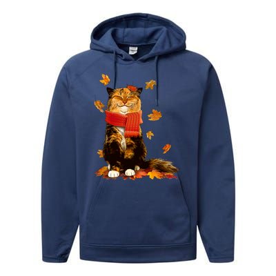 Cute Happy Autumn Cat Fall Season Lover Performance Fleece Hoodie