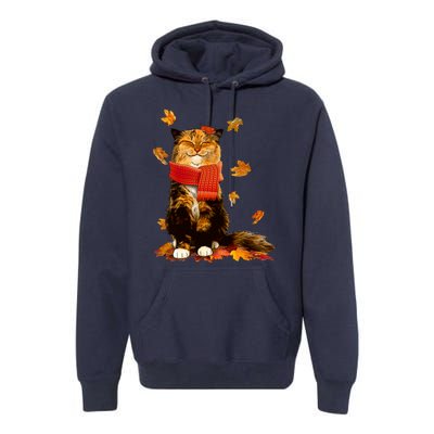 Cute Happy Autumn Cat Fall Season Lover Premium Hoodie