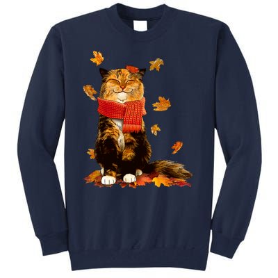 Cute Happy Autumn Cat Fall Season Lover Tall Sweatshirt