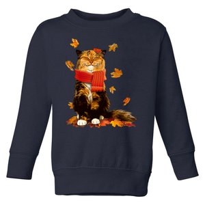 Cute Happy Autumn Cat Fall Season Lover Toddler Sweatshirt