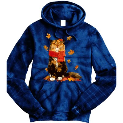 Cute Happy Autumn Cat Fall Season Lover Tie Dye Hoodie