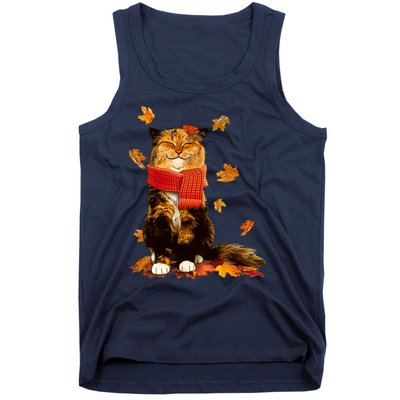 Cute Happy Autumn Cat Fall Season Lover Tank Top