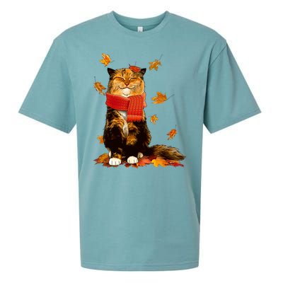 Cute Happy Autumn Cat Fall Season Lover Sueded Cloud Jersey T-Shirt