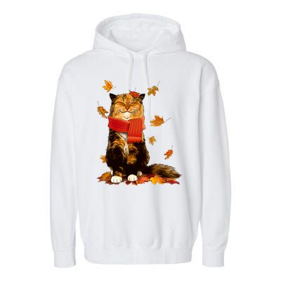 Cute Happy Autumn Cat Fall Season Lover Garment-Dyed Fleece Hoodie