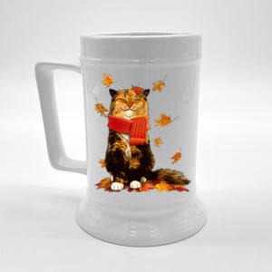 Cute Happy Autumn Cat Fall Season Lover Beer Stein