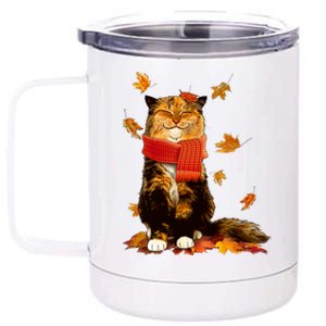 Cute Happy Autumn Cat Fall Season Lover 12 oz Stainless Steel Tumbler Cup