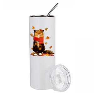 Cute Happy Autumn Cat Fall Season Lover Stainless Steel Tumbler