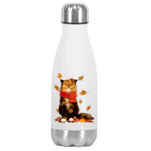 Cute Happy Autumn Cat Fall Season Lover Stainless Steel Insulated Water Bottle