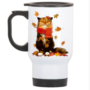 Cute Happy Autumn Cat Fall Season Lover Stainless Steel Travel Mug