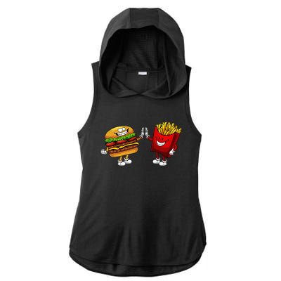 Cute Hamburger Art Hamburger French Fries Lovers Ladies PosiCharge Tri-Blend Wicking Draft Hoodie Tank