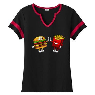 Cute Hamburger Art Hamburger French Fries Lovers Ladies Halftime Notch Neck Tee