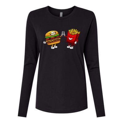 Cute Hamburger Art Hamburger French Fries Lovers Womens Cotton Relaxed Long Sleeve T-Shirt