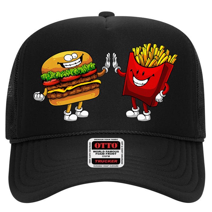 Cute Hamburger Art Hamburger French Fries Lovers High Crown Mesh Back Trucker Hat