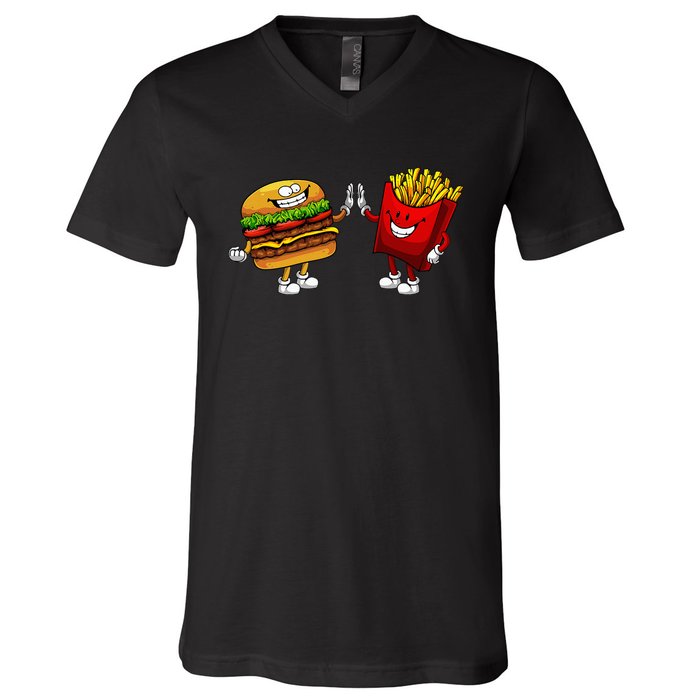 Cute Hamburger Art Hamburger French Fries Lovers V-Neck T-Shirt