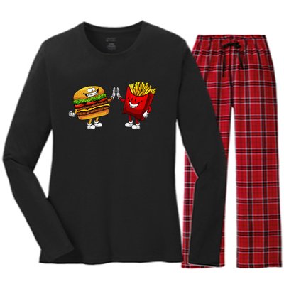 Cute Hamburger Art Hamburger French Fries Lovers Women's Long Sleeve Flannel Pajama Set 