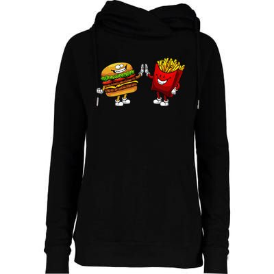 Cute Hamburger Art Hamburger French Fries Lovers Womens Funnel Neck Pullover Hood