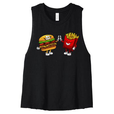 Cute Hamburger Art Hamburger French Fries Lovers Women's Racerback Cropped Tank