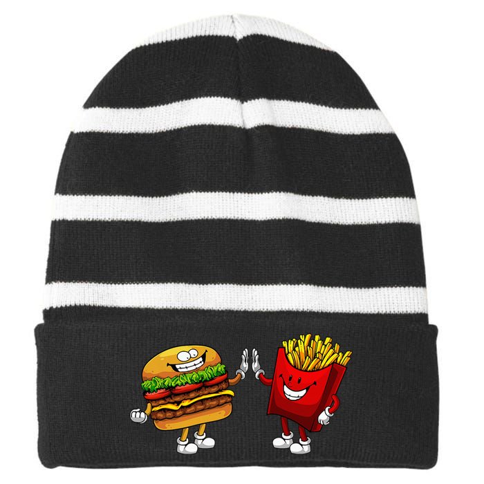 Cute Hamburger Art Hamburger French Fries Lovers Striped Beanie with Solid Band