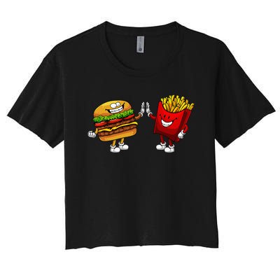 Cute Hamburger Art Hamburger French Fries Lovers Women's Crop Top Tee