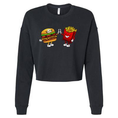 Cute Hamburger Art Hamburger French Fries Lovers Cropped Pullover Crew