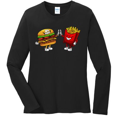 Cute Hamburger Art Hamburger French Fries Lovers Ladies Long Sleeve Shirt