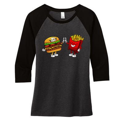 Cute Hamburger Art Hamburger French Fries Lovers Women's Tri-Blend 3/4-Sleeve Raglan Shirt