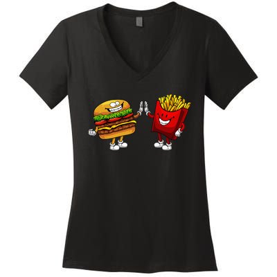 Cute Hamburger Art Hamburger French Fries Lovers Women's V-Neck T-Shirt