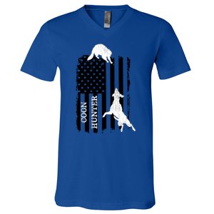 Coon Hunting American Flag Dog V-Neck T-Shirt