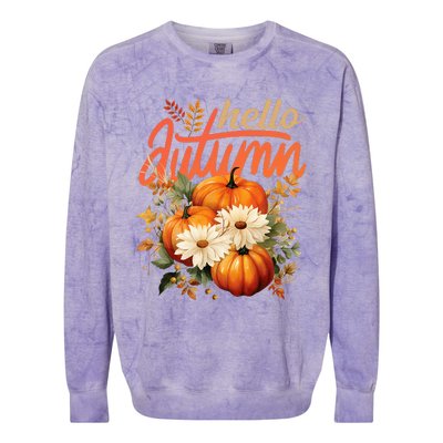 Cute Hello Autumn Season Thanksgiving And Fall Festivities Colorblast Crewneck Sweatshirt