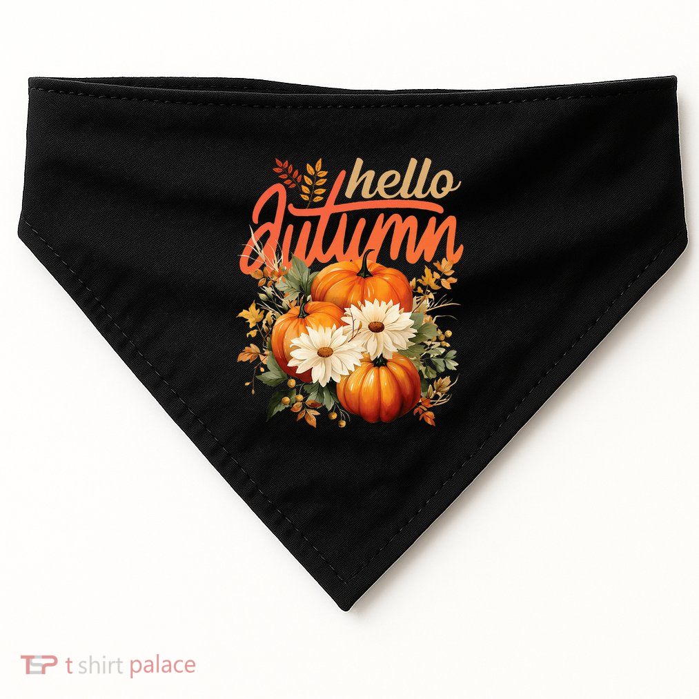 Cute Hello Autumn Season Thanksgiving And Fall Festivities USA-Made Doggie Bandana