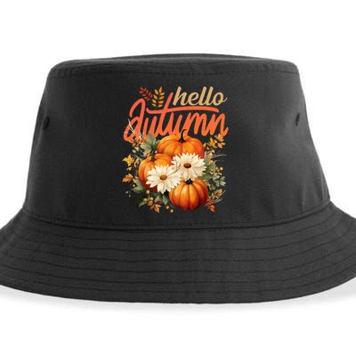 Cute Hello Autumn Season Thanksgiving And Fall Festivities Sustainable Bucket Hat