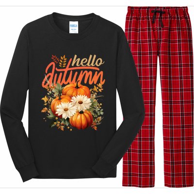 Cute Hello Autumn Season Thanksgiving And Fall Festivities Long Sleeve Pajama Set