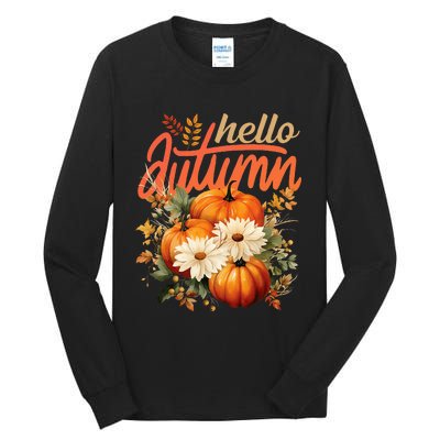 Cute Hello Autumn Season Thanksgiving And Fall Festivities Tall Long Sleeve T-Shirt