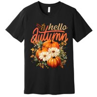 Cute Hello Autumn Season Thanksgiving And Fall Festivities Premium T-Shirt