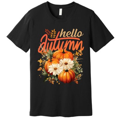 Cute Hello Autumn Season Thanksgiving And Fall Festivities Premium T-Shirt