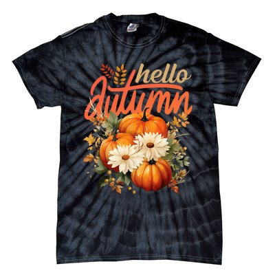 Cute Hello Autumn Season Thanksgiving And Fall Festivities Tie-Dye T-Shirt