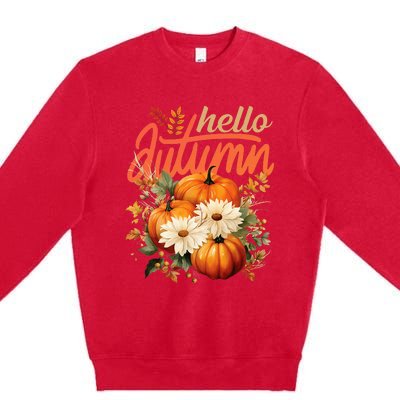 Cute Hello Autumn Season Thanksgiving And Fall Festivities Premium Crewneck Sweatshirt