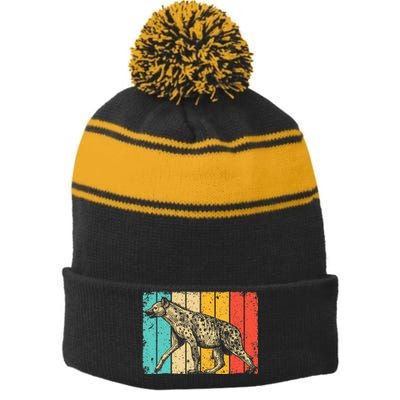 Cool Hyena Africa Animal Zookeeper Retro Hyena Stripe Pom Pom Beanie