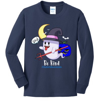 Cute Halloween Autism Awareness Spooky Ghost Pumpkin Bekind Kids Long Sleeve Shirt