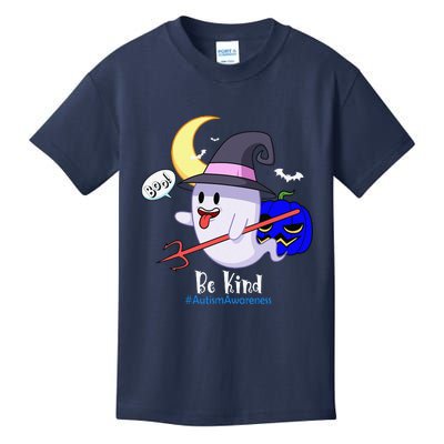 Cute Halloween Autism Awareness Spooky Ghost Pumpkin Bekind Kids T-Shirt